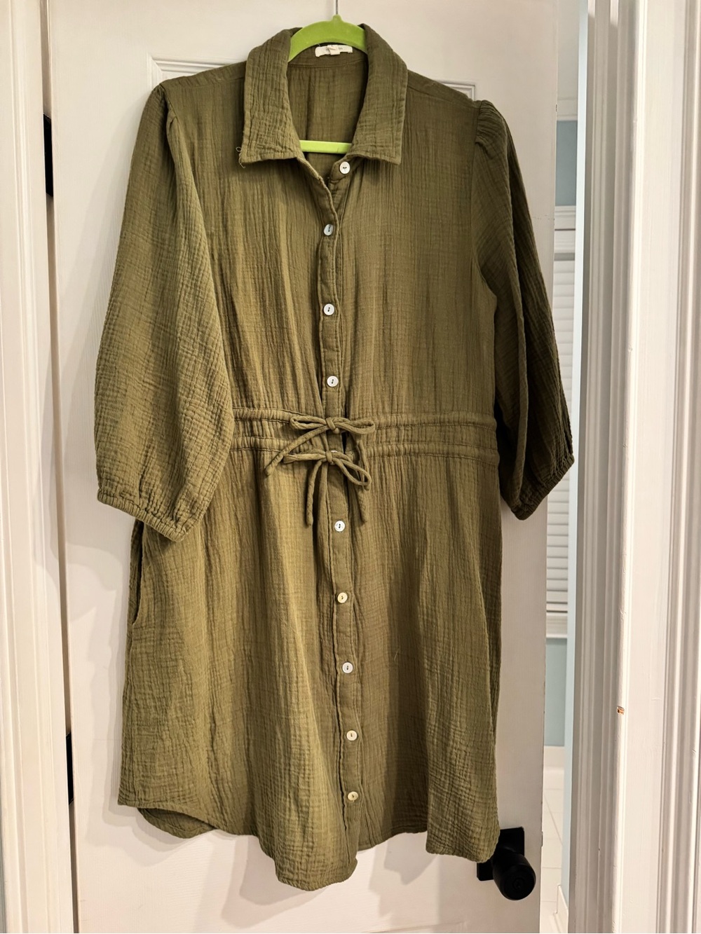 Maurices Olive Green Button-Front Midi Dress with Tie Waist